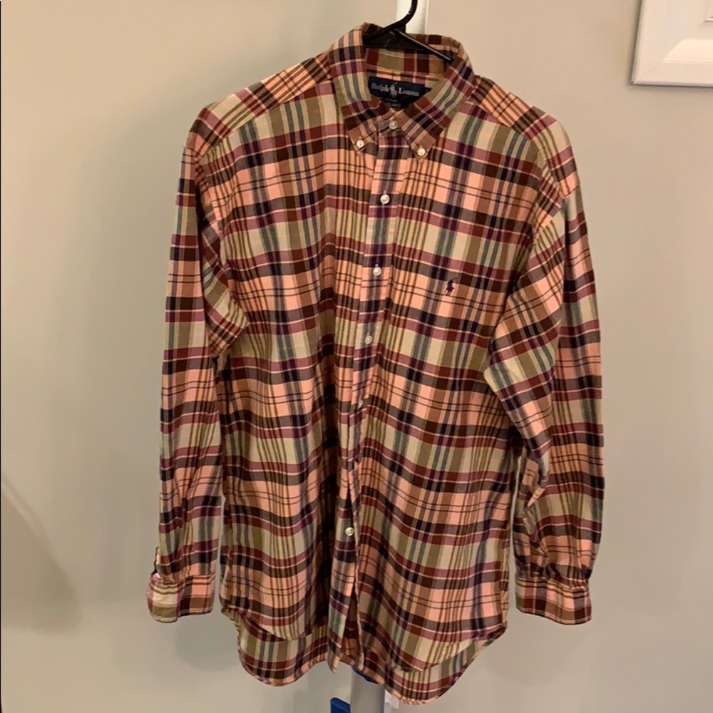 Men’s Ralph Lauren green and peach shirt